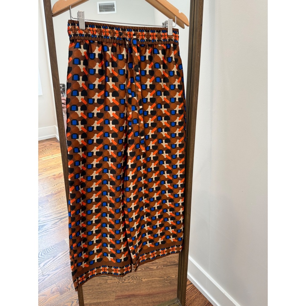 Zara Geometric Abstract Print Wide Leg Pants Brown Blue Orange Small  Pull